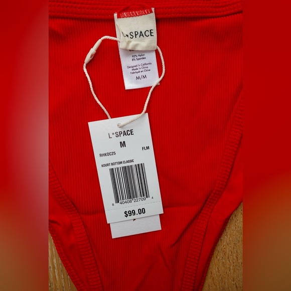 NWT L*Space Red Ribbed Bikini Set Kourt Top Classic Bottom M - Picture 3 of 5